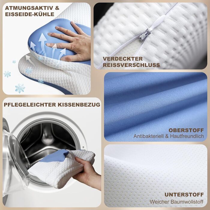 Ортопедична подушка для шиї та плечей, Memory Foam, 66x40x14 см, блакитна. Підходить для сну на спині, боці та животі.