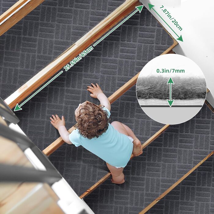 Килимки на сходи YISUN 15 шт., самоклейні, антиковзні, 20x65 см (Сірий). Для дітей, літніх людей та собак. Для внутрішнього та зовнішнього використання.