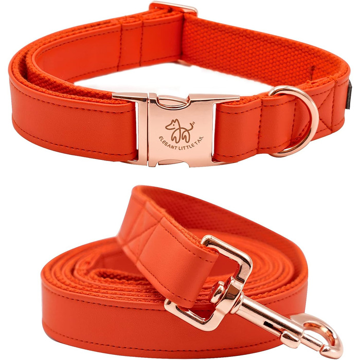 Ошатний нашийник та поводок для собак з шкіри - міцний нашийник для осені, регульований для маленьких собак, набір (1 шт.), помаранчевий