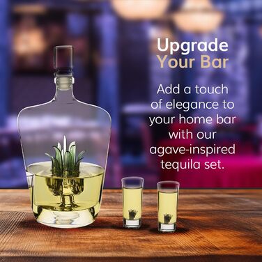 Agave Tequila Decanter Set with Glasses - 750ml Decanter & 6 Shot Glasses - Cinco de Mayo Party Decor - Perfect Gift for Tequila Lovers