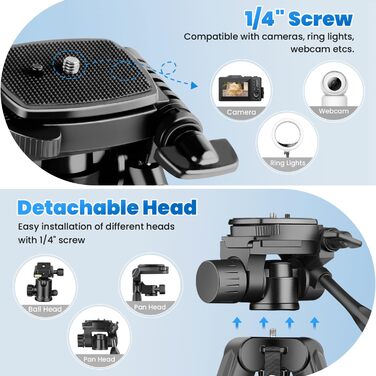 Штатив для камери JOILCAN 81'/206cm: штатив для смартфона з пультом, тринога з алюмінію для DSLR Canon Nikon, легкий туристичний штатив