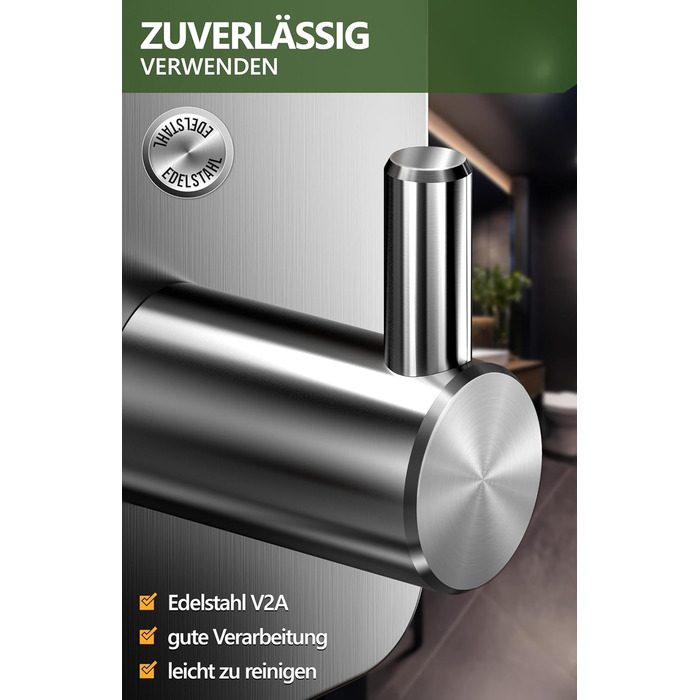 Набір гачків для рушників 4smile, 6 шт., сріблясті - без свердління, з нержавіючої сталі, для ванної кімнати