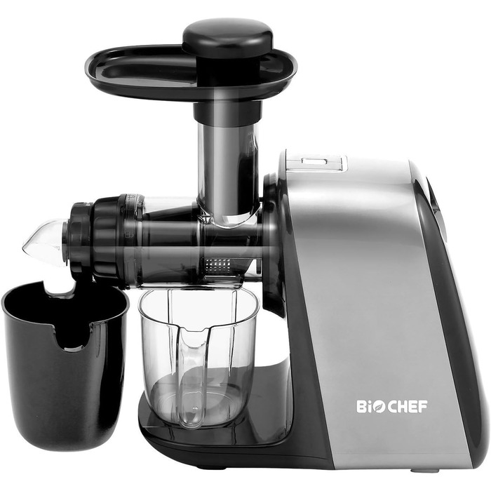 Соковижималка BioChef Axis Compact горизонтальна, 150 Вт, 80 об/хв, для пшениці та листової зелені, срібляста