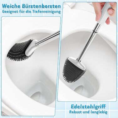 Набір для туалету: щітка для унітазу з тримачем, нержавіюча сталь та силікон, настінний кріплення, чорний колір (Weiß B)