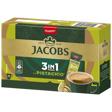 Кава розчинна 3в1 Jacobs Instant Kaffee Sticks з цукром та вершками, смак Фісташка, 120 стіків (1.33 кг)