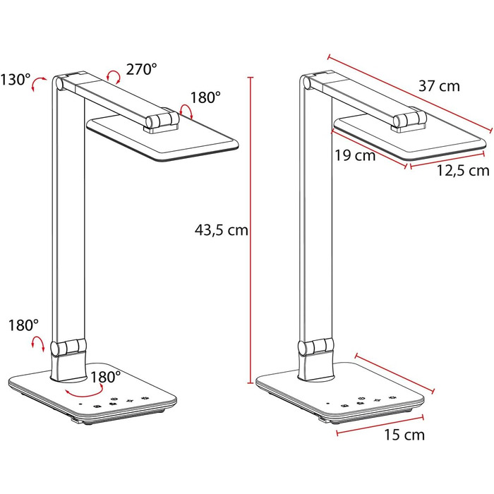 LED лампа настільна FeinTech LTL00100 з USB, регулювання кольору та яскравості, білий корпус, 37x15x43.5 см