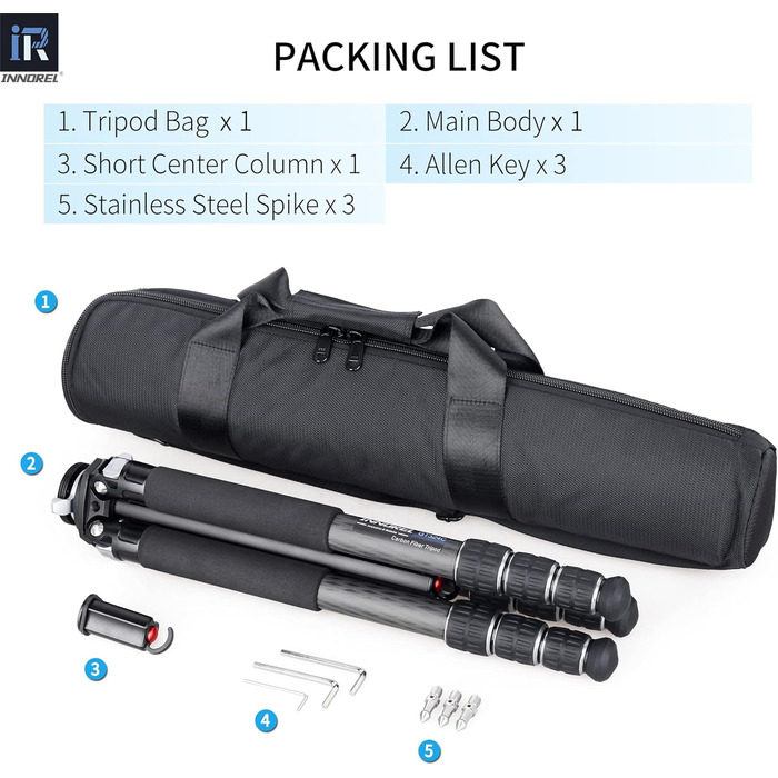 Професійний компактний карбоновий штатив INNOREL GT324C для DSLR-камер з кульовою головою, максимальне навантаження 25 кг