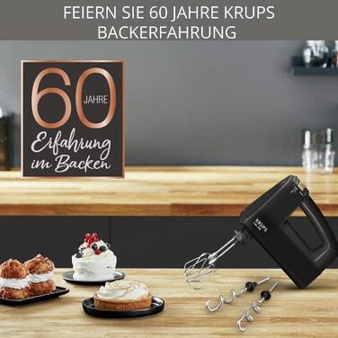 Krups 3Mix 7000 Hand Mixer 60 Years Special Edition, 500 Watt, Stainless Steel Dough and Whisk Hooks, Long Power Cord, Accessory Bag, F6085811, Black/Copper 3 Mix 7000 F60858