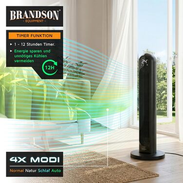 Вентилятор Tower Brandson Eco Design DC – тихий, 12 швидкостей, 4 режими (нормальний, природа, сон, авто), з пультом ДК