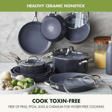 GreenPan Valencia Pro 16-Piece Cookware Set with Harteloxed, Healthy, Ceramic Non-Stick Coating, PFAS-Free, Induction, Dishwasher Safe, Oven Safe, Gray Cookware Set