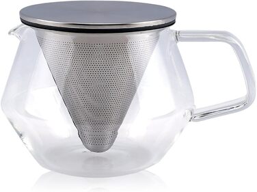 Kinto Unitea One Touch Teapot made of Stainless Steel, heat-resistant Glass Teapot with Stainless Steel Infuser in Lid (Japan Import) (600ml, Silver)