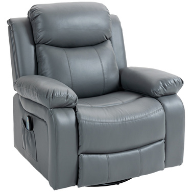 HOMCOM electric TV recliner chair with massage function, 360° swivel, featuring 8 vibration motors, rocking function, faux leather, 93L x 90W x 101H cm, Grey | Aosom
