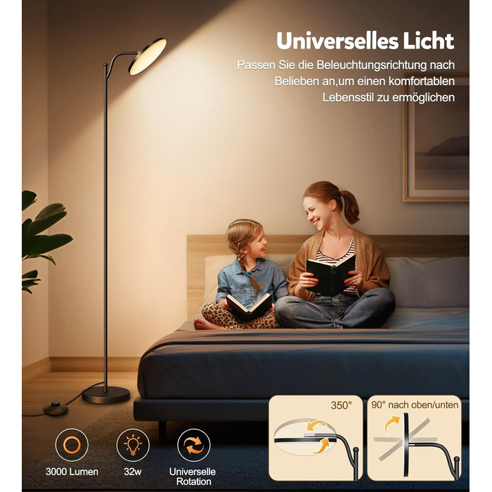 LED-стельовий світильник HANDSONIC 32W, 183 см, 3000 люмен, диммування, пам'ять, 2700K-6500K, таймер, пульт, для спальні, офісу, чорний