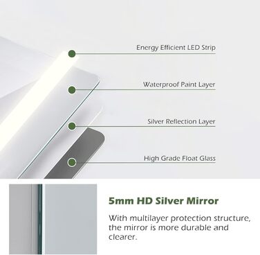 Дзеркало для ванної кімнати CLIPOP з підсвічуванням LED, сенсорне управління, IP44, 40x50 см