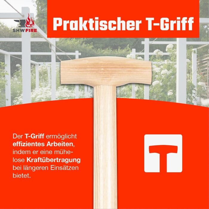SHW-FIRE Professional Weed Puller with 82cm Ash Wood Handle - Hand-forged with Practical Step