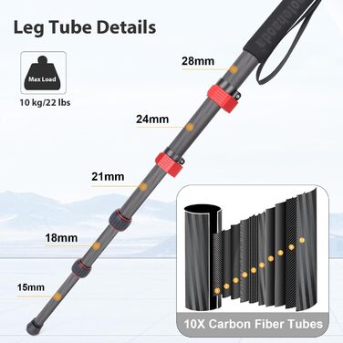 Штатив Koolehaoda для камери, карбонове фотоштатив, легкий та компактний для DSLR, Canon, Nikon, Sony, відеокамер