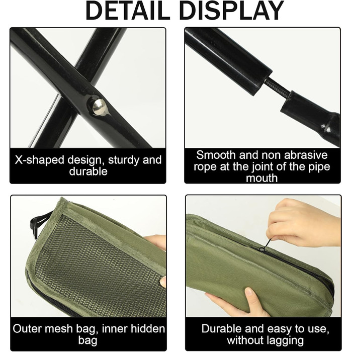 Складаний туристичний стільчик-рюкзак: легкий, компактний, міцний (до 120 кг). Чорний, 31 см. Ідеально для риболовлі, пікніків та відпочинку на природі.