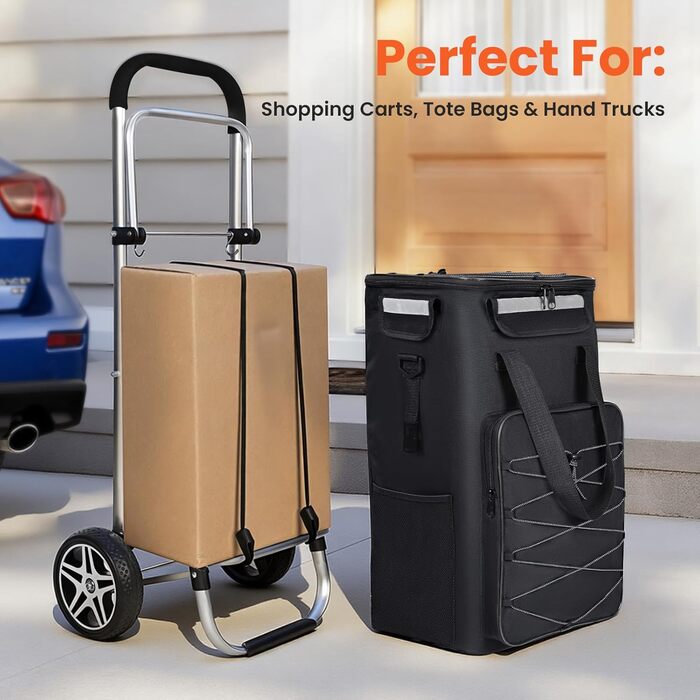 YEAUPE PRO Кухоль-тележка 3в1 з термоізольованим відділенням, 50л, знімний мішок, вантажопідйомність до 25кг, бічні кишені та відкривачка для пляшок (Чорний), не складається