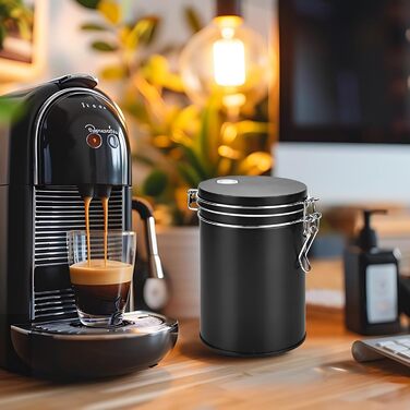 Кавова банка з нержавіючої сталі 450 мл з клапаном, вакуумна, для кави, чаю, горіхів, какао, чорна