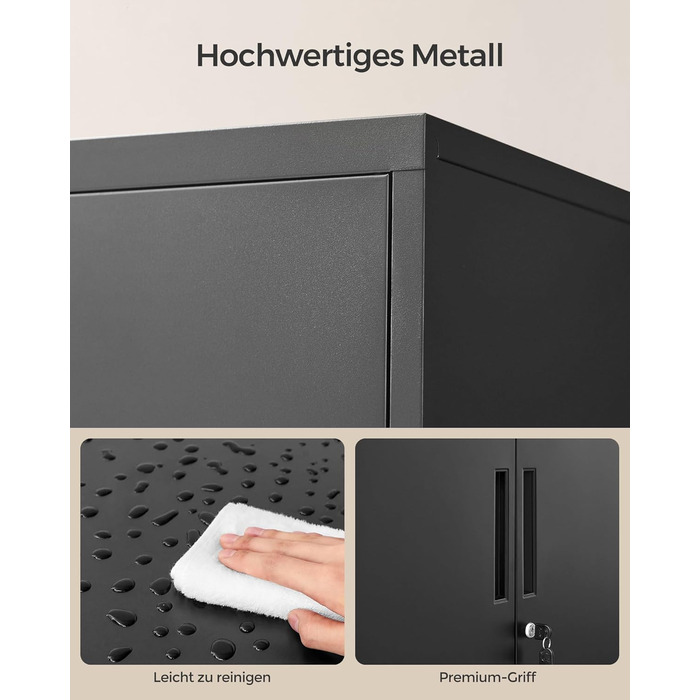 SONGMICS File Cabinet, Multi-Purpose Cabinet, Office Cabinet with 2 Doors, Lockable Cabinet, Steel Storage Cabinet, for Study Room, Living Room, Matte White OMC012W01 (60B cm, Matte Black)