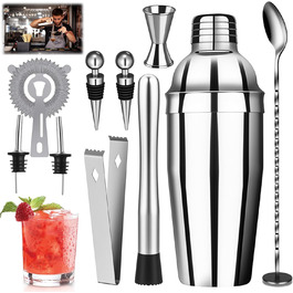 Набір для приготування коктейлів, 10 предметів, нержавіюча сталь, 750 мл, барменський набір з аксесуарами, для бару, вечірки, подарунок для чоловіків
