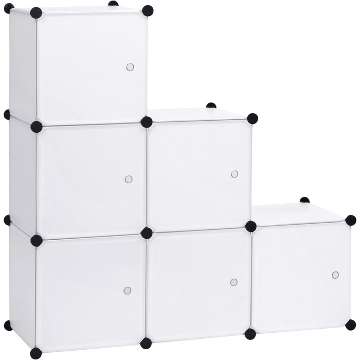 WOLTU Stackable Shoe Boxes, Shoe Rack with 6 Stack Boxes, Storage Box with Door, DIY Shelf, Plastic Box for Shoe Storage, Shoe Organizer, 35x35x35 cm per Shoe Box, (96x30x96cm, White)