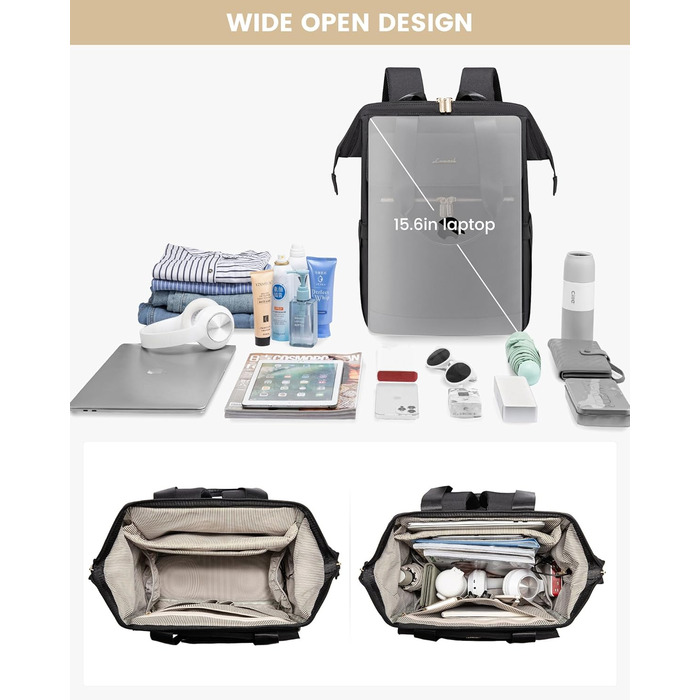 LOVEVOOK Рюкзак для підлітка, жіночий рюкзак з відділенням для ноутбука 15.6 дюймів, шкільний рюкзак, сумка для навчання, ділова сумка, рюкзак для міста, чорний