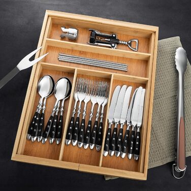 Органайзер для столових приборів Gräwe з бамбука для кухонних шухляд, змінний, розсувний (36.5-56.5 см)
