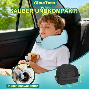 Подушка для шиї дитяча та доросла з піни Memory Foam, блакитна – підтримка 360°, регульована, складана, для подорожей (літак, авто, поїзд)
