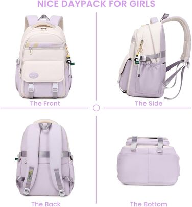 Шкільний рюкзак IvyH для підлітків, великий водонепроникний, для дівчаток та хлопчиків 3-9 класів, підходить для старшої школи, коледжу та подорожей, зелений світло-зелений (фіолетовий)