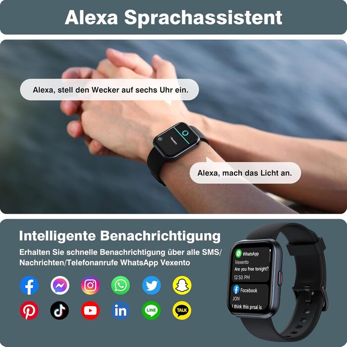 Fitpolo Розумний годинник для чоловіків та жінок, 1.8' з функцією телефону/Alexa, фітнес-годинник з моніторингом серцевого ритму/сну, водонепроникний IP68 для iPhone/Android, чорний