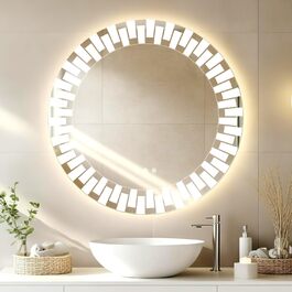 Круглий дзеркало для ванної кімнати YOLEO з підсвічуванням, 60 см, сенсорне керування, захисне скло, 3 кольори світла, регулювання яскравості, 80x80 см