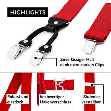 Підтяжки чоловічі DonDon Y-подібні, 3,5 см, еластичні, регульовані, комплект з метеликом 12x6 см, червоні