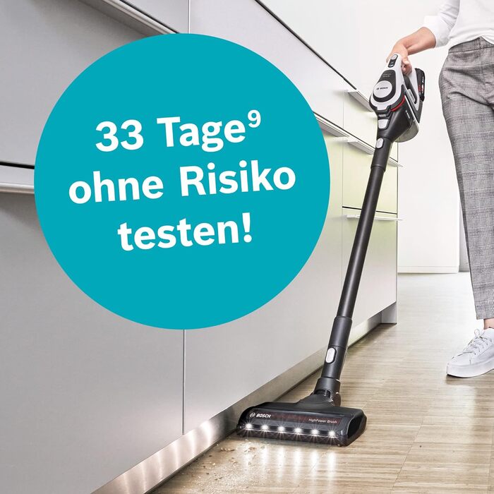 Bosch Unlimited Gen2 Series 8 Cordless Vacuum Cleaner BKS8214W, bagless, up to 45 minutes runtime, interchangeable battery, LED lighting, automatic adjustment to all floor types, XXL upholstery nozzle, white