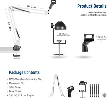 NEEWER Тримач для мікрофона NW-35W - підставка для мікрофона з регульованим кріпленням, сумісна з Blue Yeti, Snowball, Yeti X, Quadcast