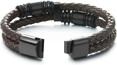 Чоловічий шкіряний браслет COOLSTEELANDBEYOND з плетеною конструкцією, двошаровий, з металевими шармів, чорний та синій (та коричневий)