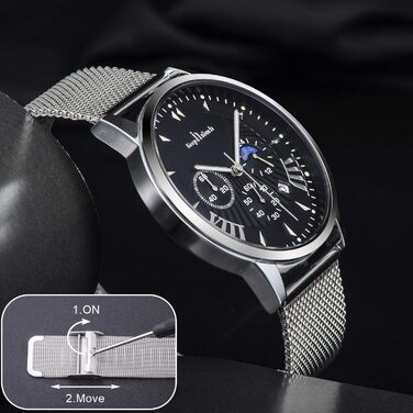 Чоловічий годинник Mode Herren Uhren - водонепроникний аналоговий кварцовий годинник зі сталевим браслетом Mesh. Срібно-чорний колір.