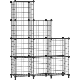AWTATOS Regal 12 Regal Wire Cube Stackable Shelf Cube DIY Metal Grid Shelf Cube Bookshelf Cube Shelf With Doors For Living Room, Bedroom, Bathroom USCIH12BE (Medium, Black)
