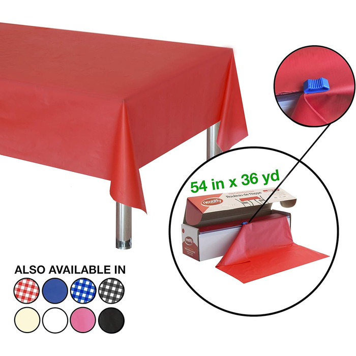 Neatiffy 137 cm x 30 m Disposable Plastic Tablecloth, for Party/Banquet, Tablecloths for Rectangular/Round/Square Tables, Equivalent to 12 Picnic Packs (red)