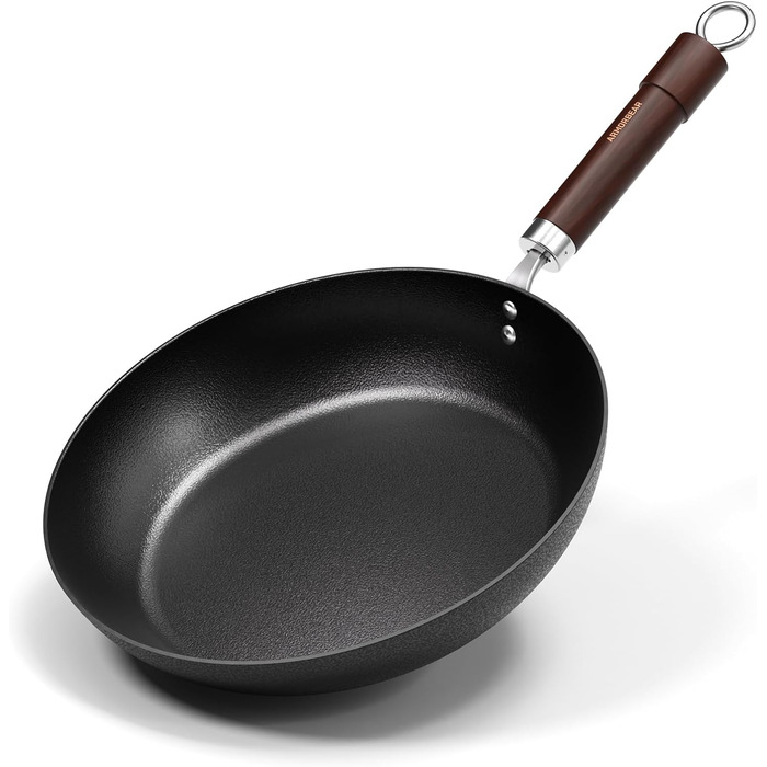 Сковорода з вуглецевої сталі 28 см, антипригарна, з бакелітовою ручкою, без PFOA, для приготування їжі, кемпінгу, професійного використання