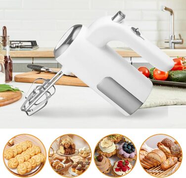 Ручний міксер Handmixer 400W з 5 швидкостями та турбо-функцією, з нержавіючої сталі, для кухні, білий