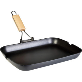 Сковорода-гриль WECOOK! Ecostone 34x24 см для індукції, алюмінієва, антипригарне покриття ILAG, екологічна, без ПФОК, товщина 5 мм, складана дерев'яна ручка, для газу та склокераміки