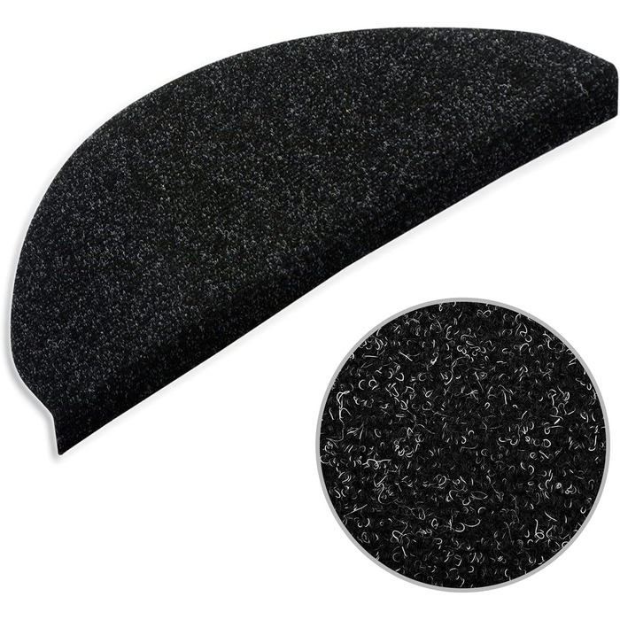 Casa Pura Non-Slip Stair Treads - 15 Piece Set - Adhesive Backed, Round Edge - Indoor Stair Carpet - Anthracite Grey