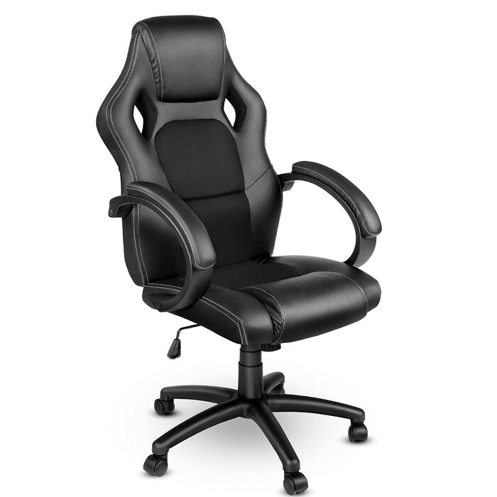 Крісло гоночне TRESKO Racing для офісу, чорне, з підлокітниками, регульоване, SGS сертифіковане