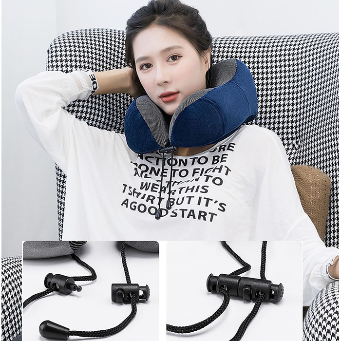 Подушка для шиї MASMAS з Memory Foam, ортопедична, для подорожей (синій комплект)