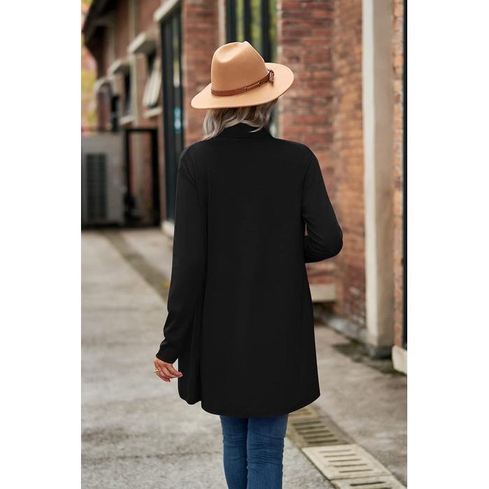 Кардиган жіночий Faulily Daen з відкритою фронтальною частиною, в'язаний, однотонний, водоспадний, чорний, XXL