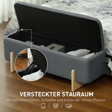 HOMCOM Storage Ottoman, Upholstered Bench with Foam Padding, Linen-Look Fabric, 111 x 44 x 44.5 cm, Dark Gray