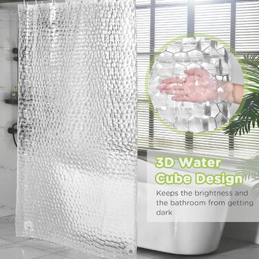 Шторка для душу OTRAKI 200 x 200 см, антигрибкова, EVA, прозора, PVC-free, екологічна, з кільцями, водонепроникна, напівпрозора, 12 кілець