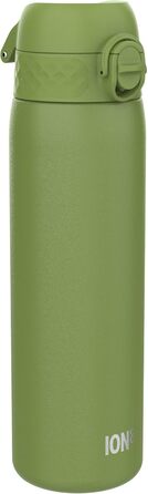 Ion8 Stainless Steel Drinking Bottle, 600 ml, Leak-Proof, One-Hand Operation, Secure Locking Mechanism, Dishwasher Safe, Flip-Top Lid, Carrying Handle, Easy to Clean, Durable & Scratch-Resistant (Stainless Steel, Khaki Green)