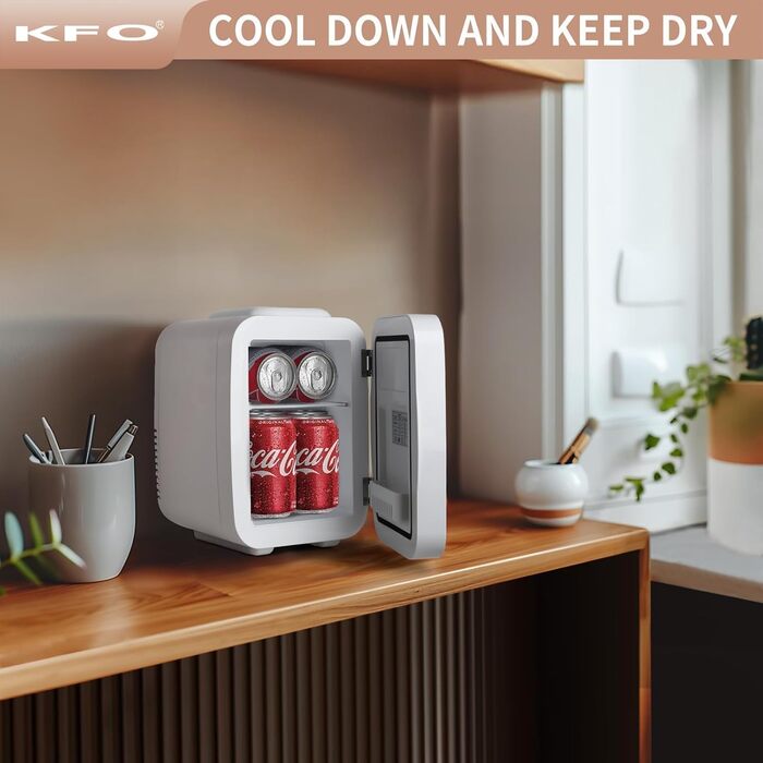 Міні-холодильник KFO 4L, тихий (20dB) з LED-дзеркалом для косметики та напоїв, 220V/12V, термоелектричний, білий